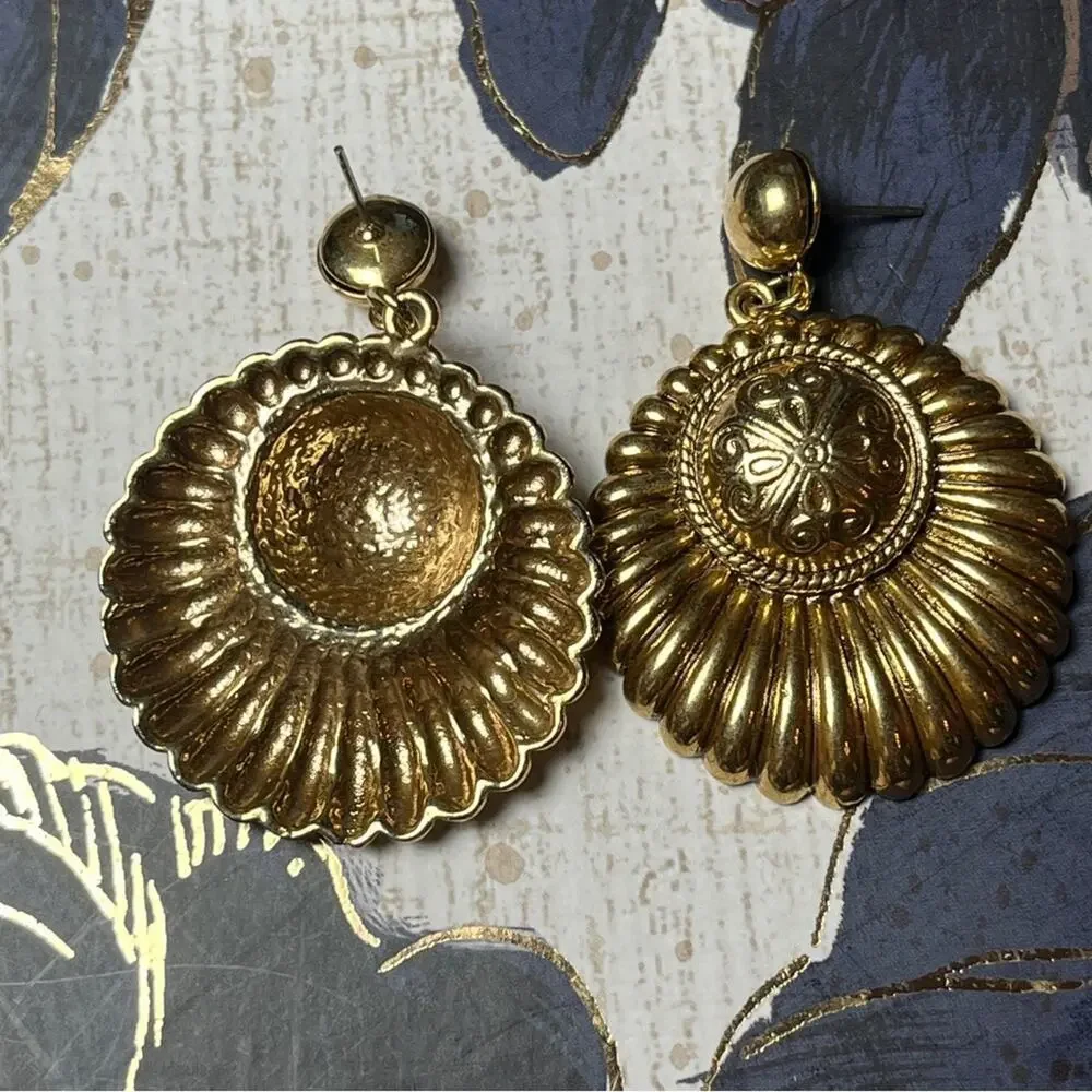Vintage 1980s Oversized Large Regal Gold Statement Earrings D2